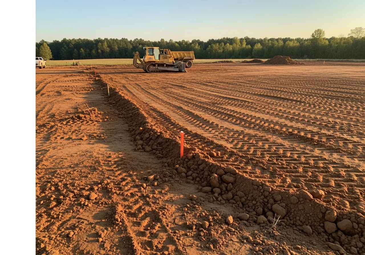 Excavated and graded commercial site in Limestone County showing cleared land with proper slope grading and compacted soil base